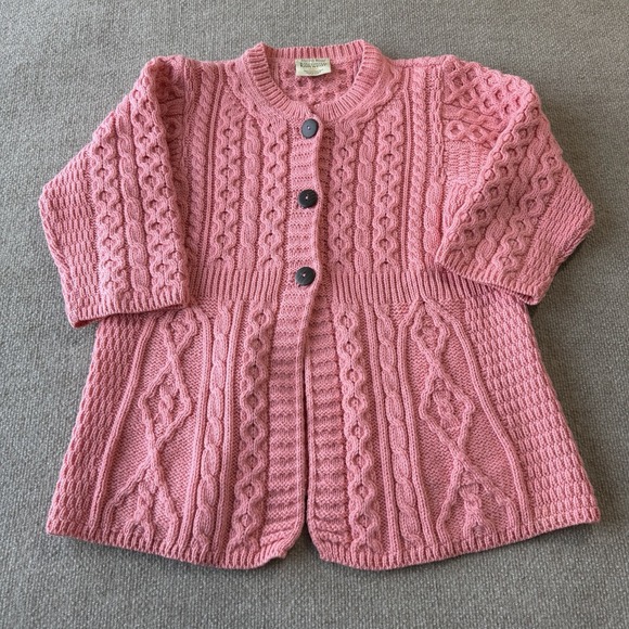 Kilronan Knitwear Bubblegum Pink Fisherman Cableknit Chunky Cardigan Small - Picture 2 of 9